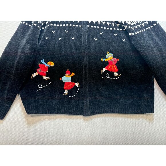 Alfred Dunner Women Zip Up Fair Isle Chenille Cardigan Sweater Sz XL Black White - Picture 5 of 10